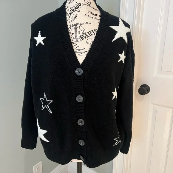 Aqua Wool Blend Black & White Stars Cardigan | Size XS | Great Condition - Picture 8 of 11
